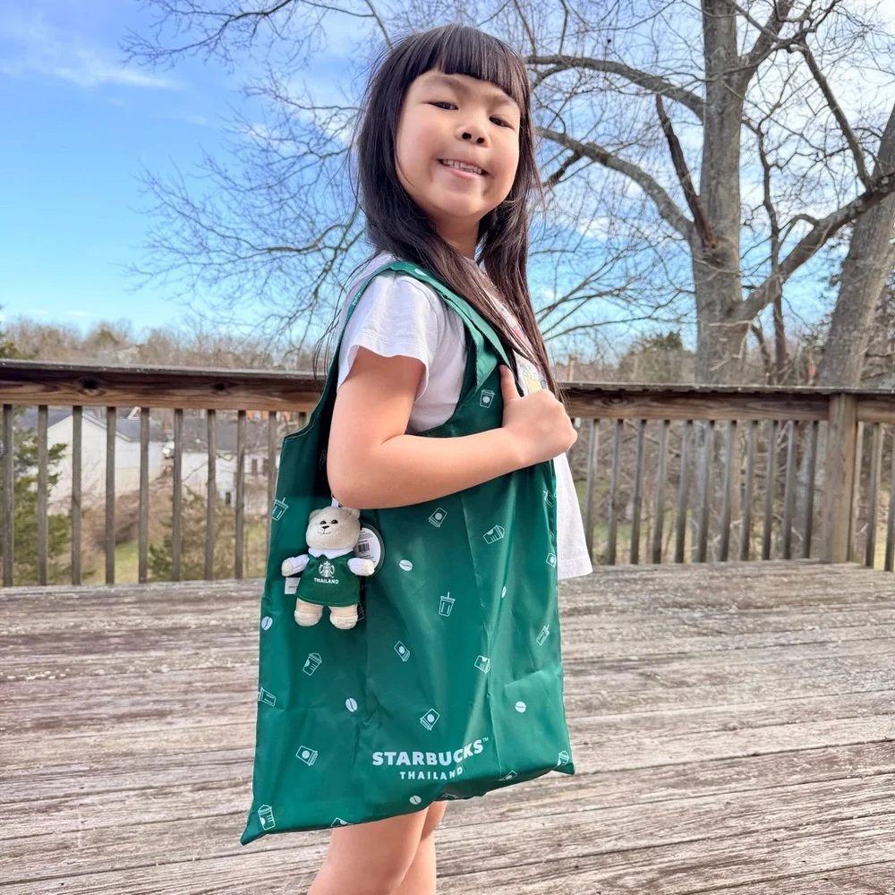 Starbucks Thailand Green Bag with Bearista Keychain